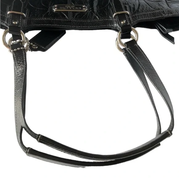 Coach Gallery Black Signature Embossed Patent Leather North/South  Tote F19818 - Picture 11 of 16